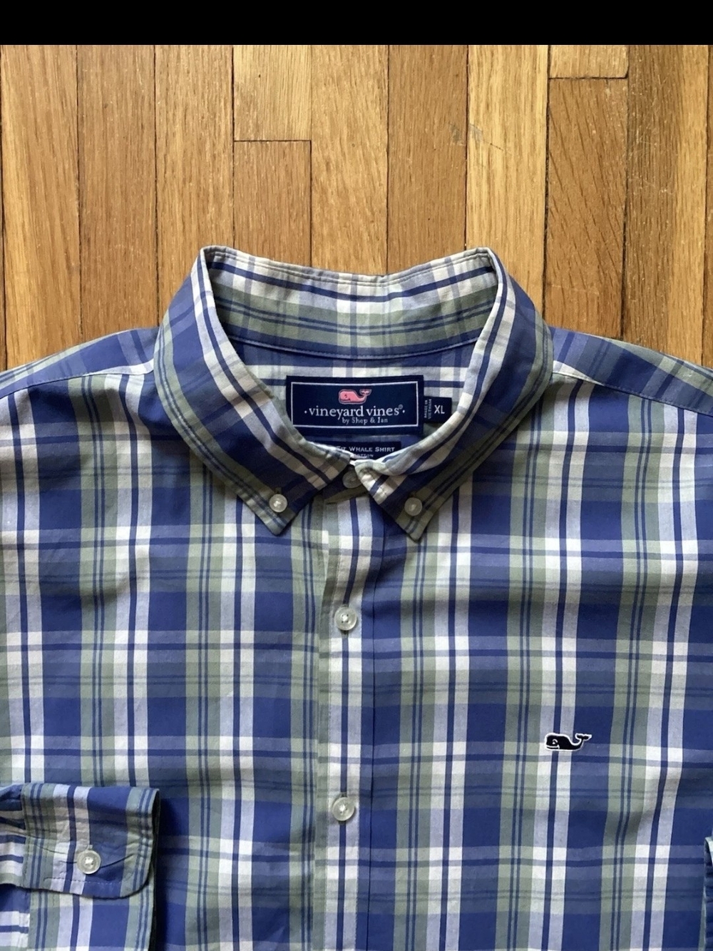 Vineyard Vines Men's XL White/Green Plaid Print Button Front Shirt,Slim-Fit,MINT